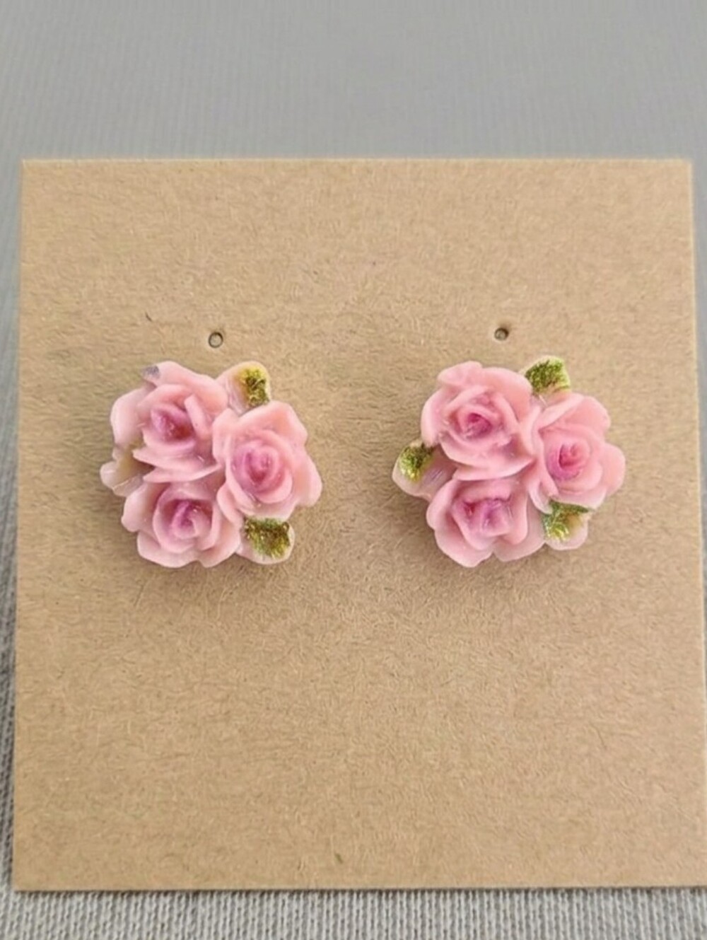 Pink Resin Rose Cluster Stud Earrings